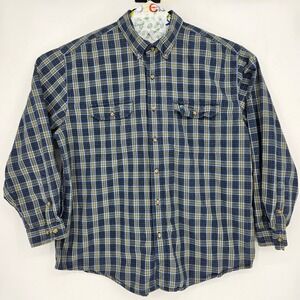 Carhartt Shirt‎ Mens 2XL Button Down Blue Yellow Plaid Long Sleeve Workwear